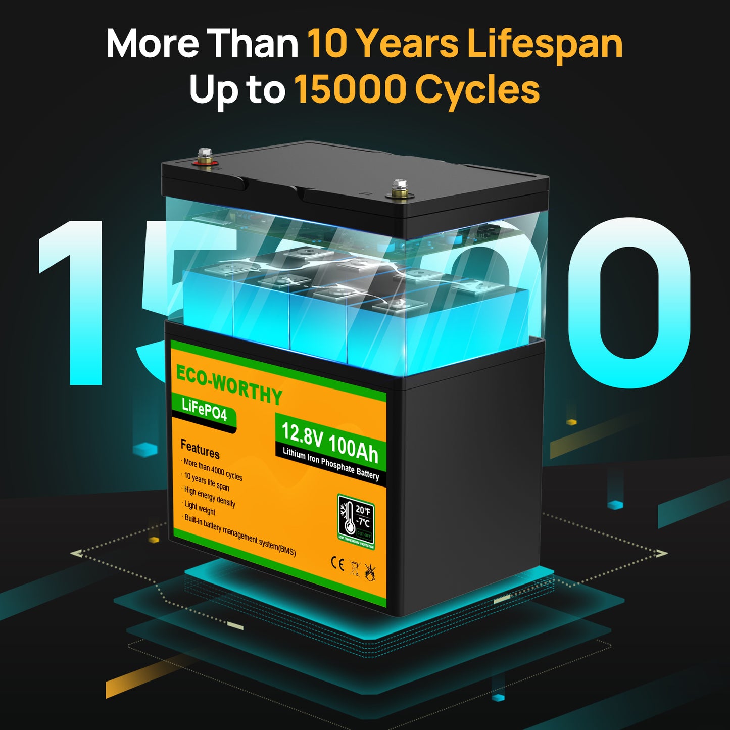 LiFePO4 12V 100Ah Lithium Iron Phosphate Battery With Low Temperature Protection