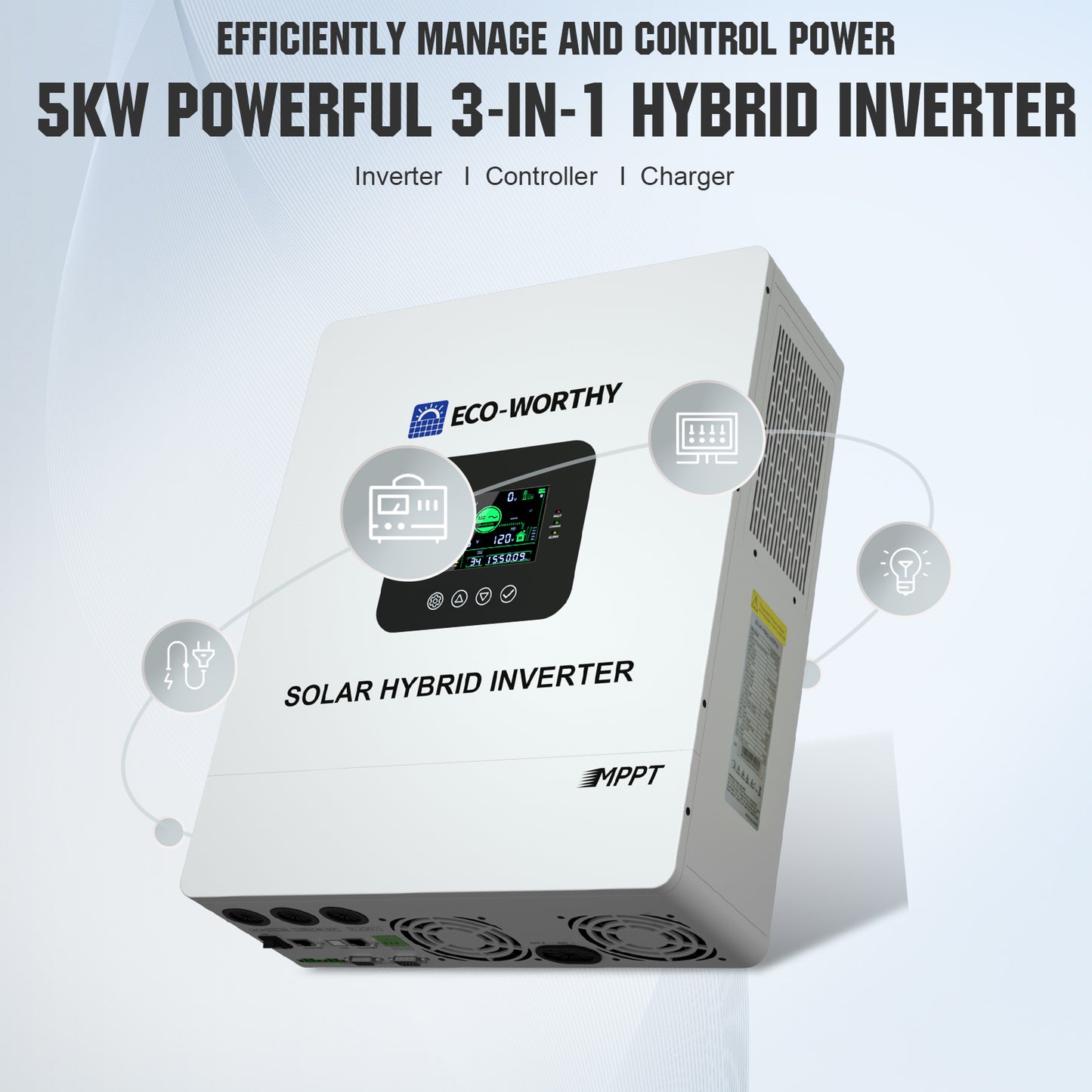 ECO-WORTHY 5.12KWh/10.24KWh Home Backup Power With 48V 100Ah LiFePO4 And  5000W 48V Hybrid Inverter
