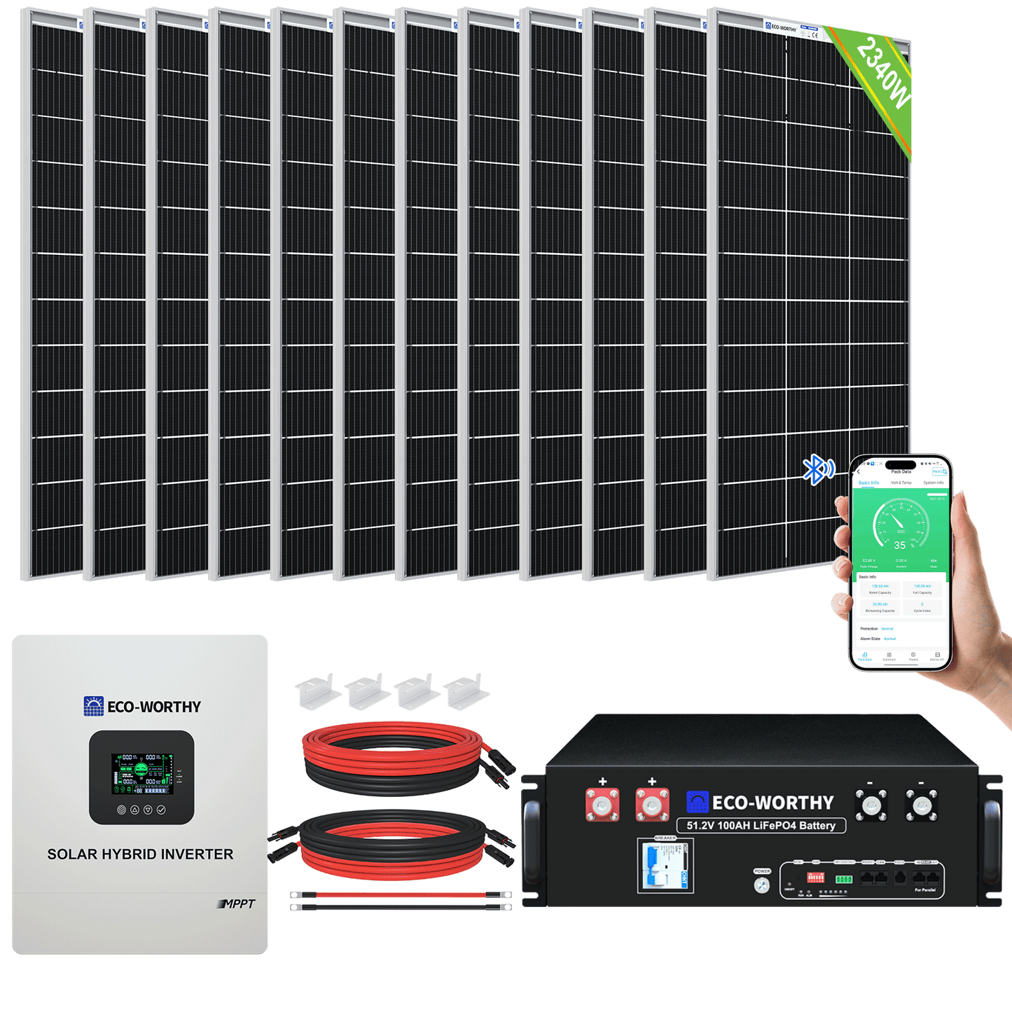 2340W 48V (12x Bifacial 195W) Complete MPPT Off Grid Solar Kit